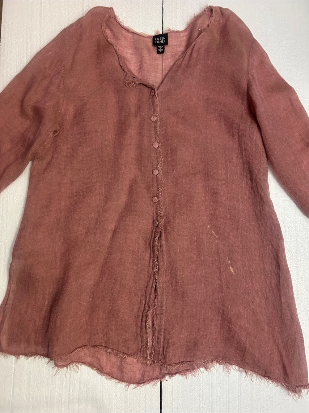Eileen Fisher Rosewood Linen Button-Front Tunic